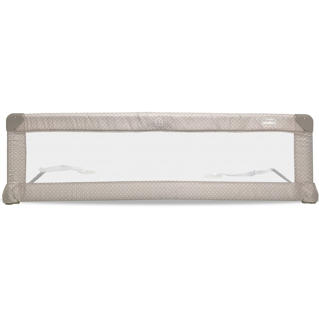 Asalvo Baby crib safety rail with beige woven design on a white background