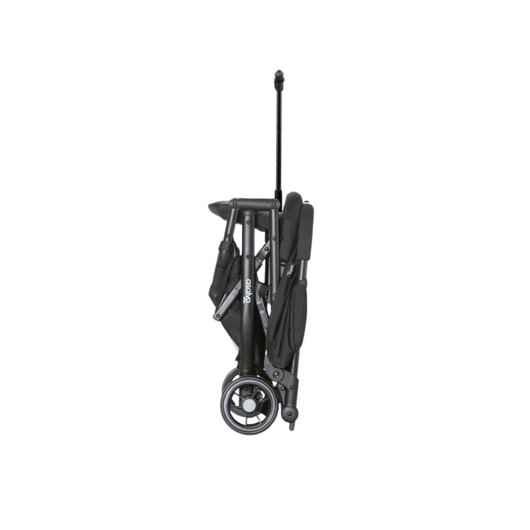 Beige folding stroller on a white background