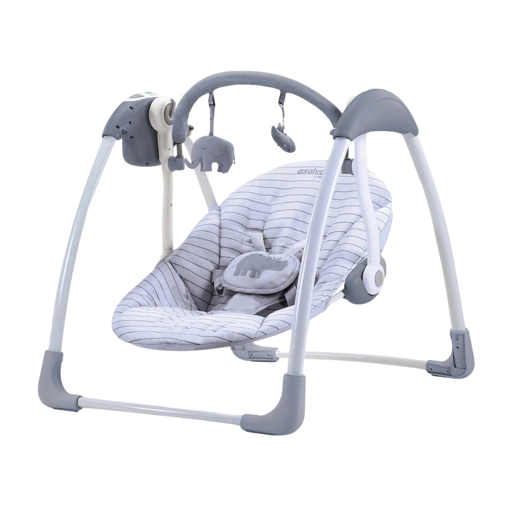 Asalvo Baby swing with gray and white design on a white background