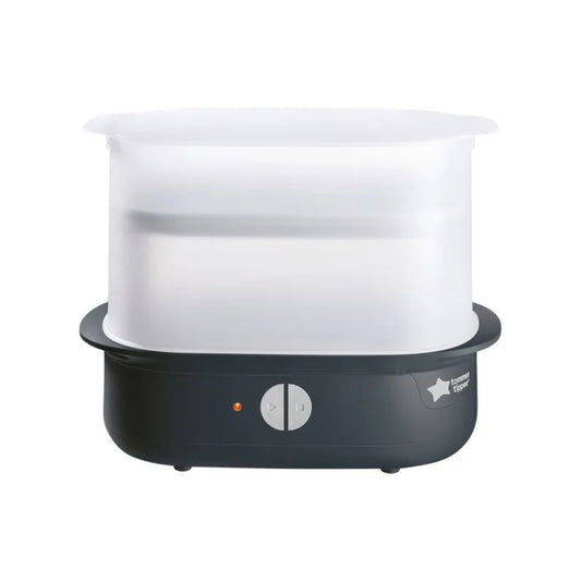 Tommee tippee Black and white baby bottle sterilizer on a white background