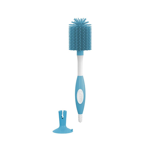 Dr Brown's Blue bottle cleaning brush with a white handle on a white background