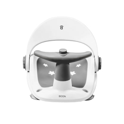 White baby bath seat with black interior and 'asalvo' branding on a white background