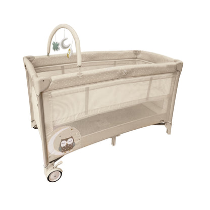 Asalvo Beige baby crib with wheels on a white background