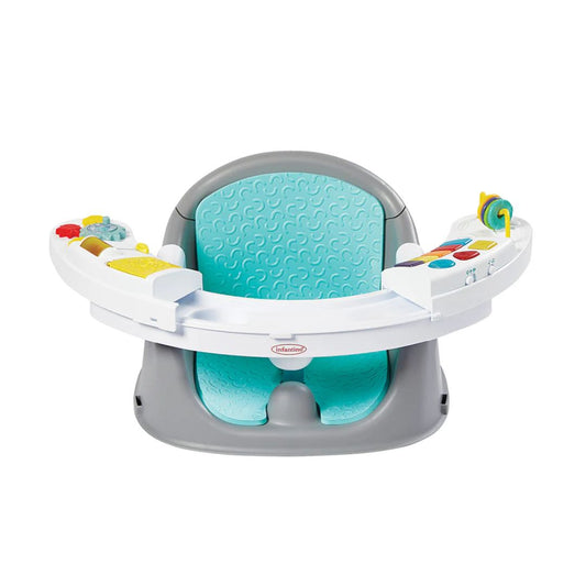 Infantino Baby seat with colorful toys on a white background