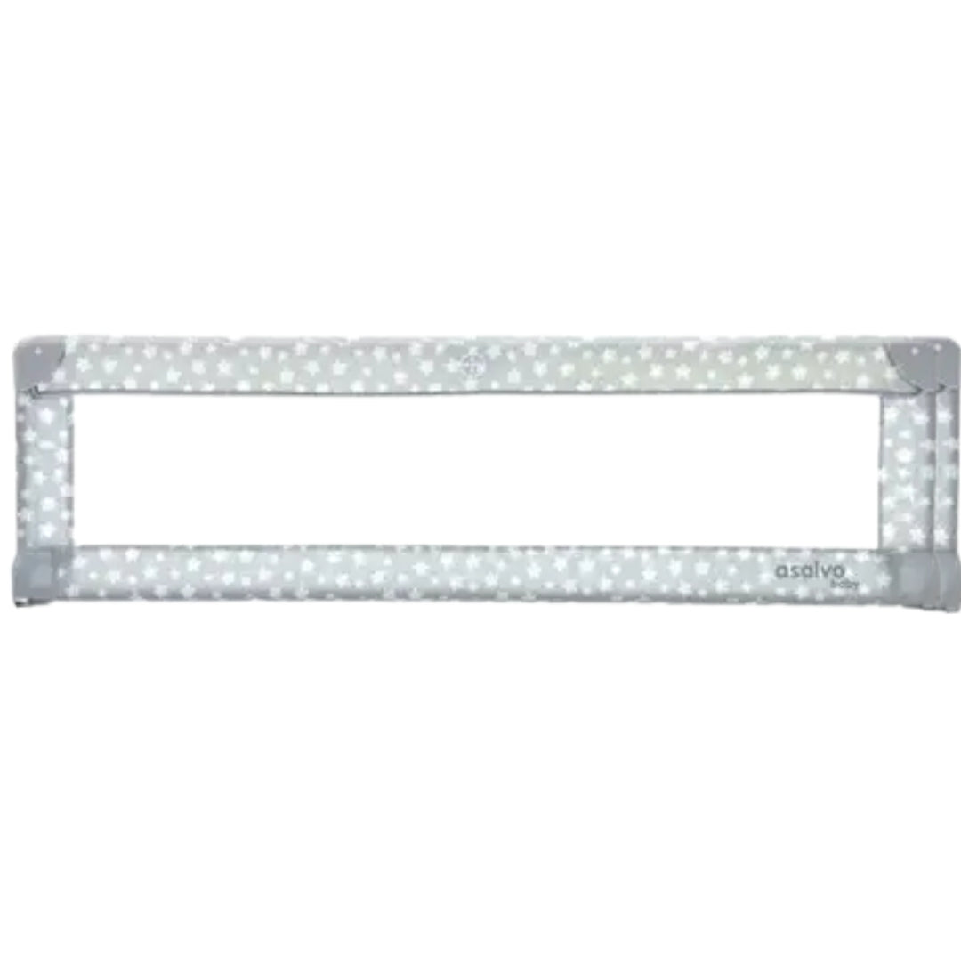 Asalvo Baby safety gate with white polka dot pattern on a white background