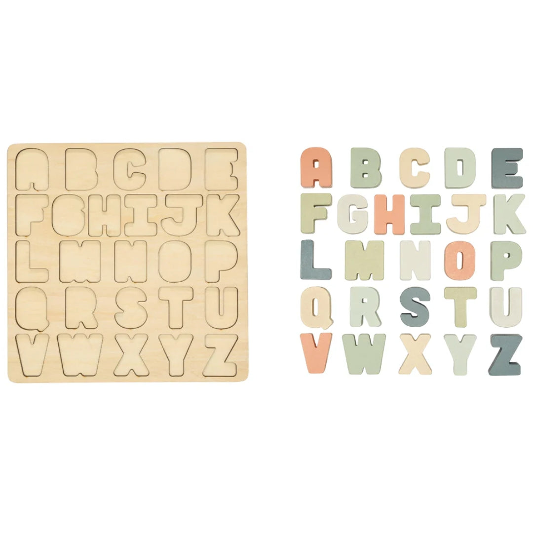 Pearhead Wooden alphabet puzzle with letters A to Z on a white background