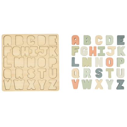 Pearhead Wooden alphabet puzzle with letters A to Z on a white background