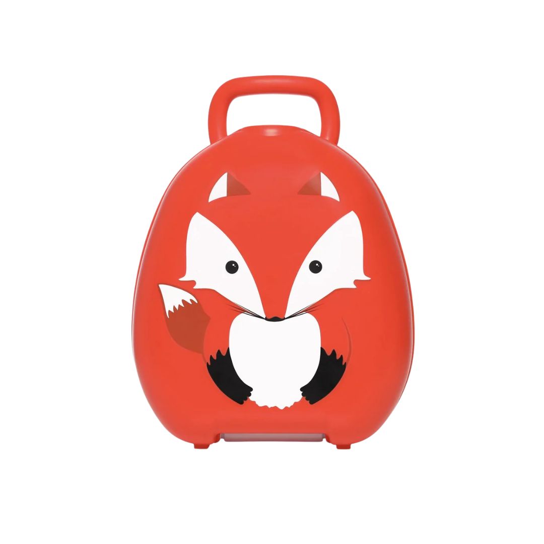 Red children's Carry Potty with a fox design on a white background
