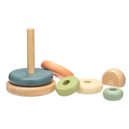 Pearhead Colorful wooden toy with rings on a white background