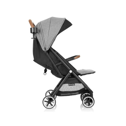 Evenflo Black and gray stroller with a sun canopy on a white background