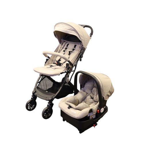 Baby stroller and car seat combo on a white background