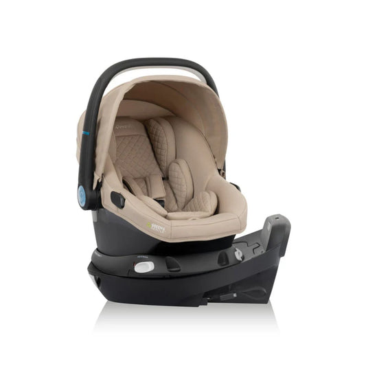 Evenflo Beige and black baby car seat on a white background