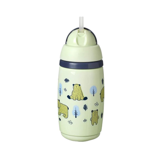 Children's tommee tippee water bottle with bear design on a white background