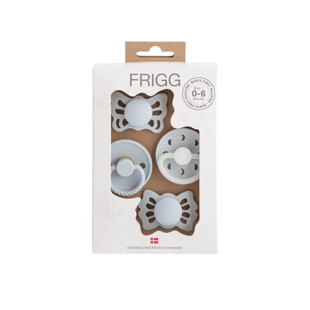 Packaged baby teether set with 'Frigg' branding on a white background