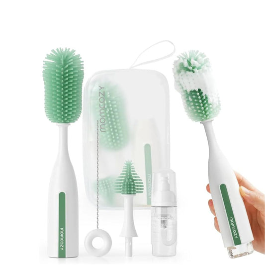 Set of cleaning brushes with a carrying case on a white background