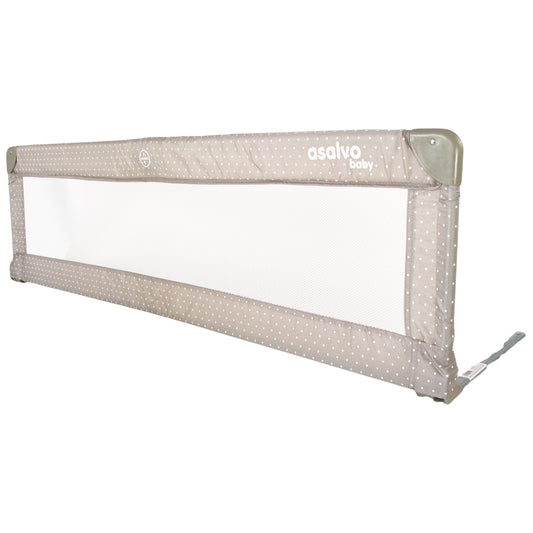 Baby safety gate with 'asalvo' branding on a white background