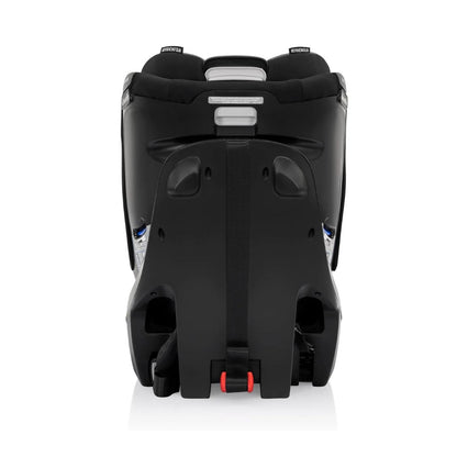 Evenflo Black car seat with red buckle on a white background