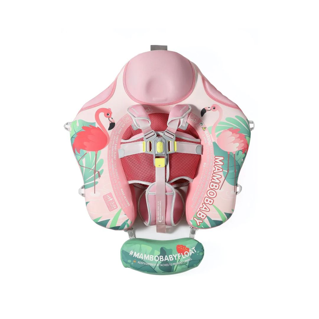 Mambobaby Non Inflatable baby float with flamingo design on a white background
