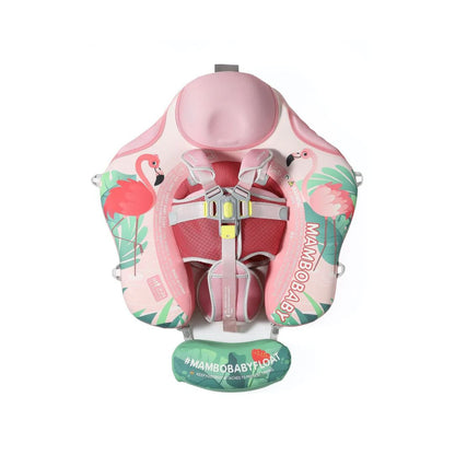 Mambobaby Non Inflatable baby float with flamingo design on a white background