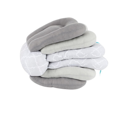 Stack of gray and white baby Pillow on a white background