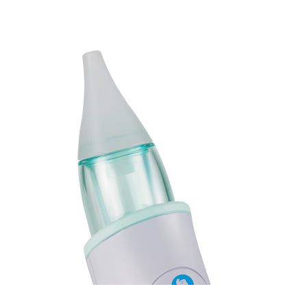 White and light blue bebe confort nasal aspirator on a white background