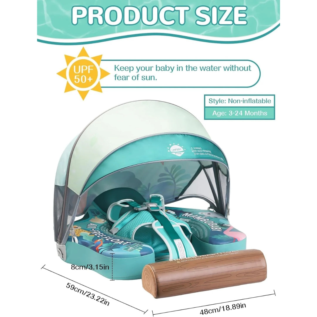 Mambobaby Non-Inflatable Baby Float with Canopy & Tail – Tropical