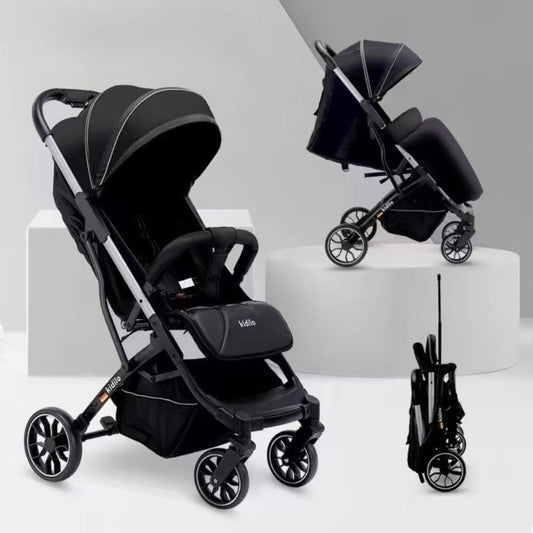 Black Kidilo stroller on a white background with a compact version shown in the corner.