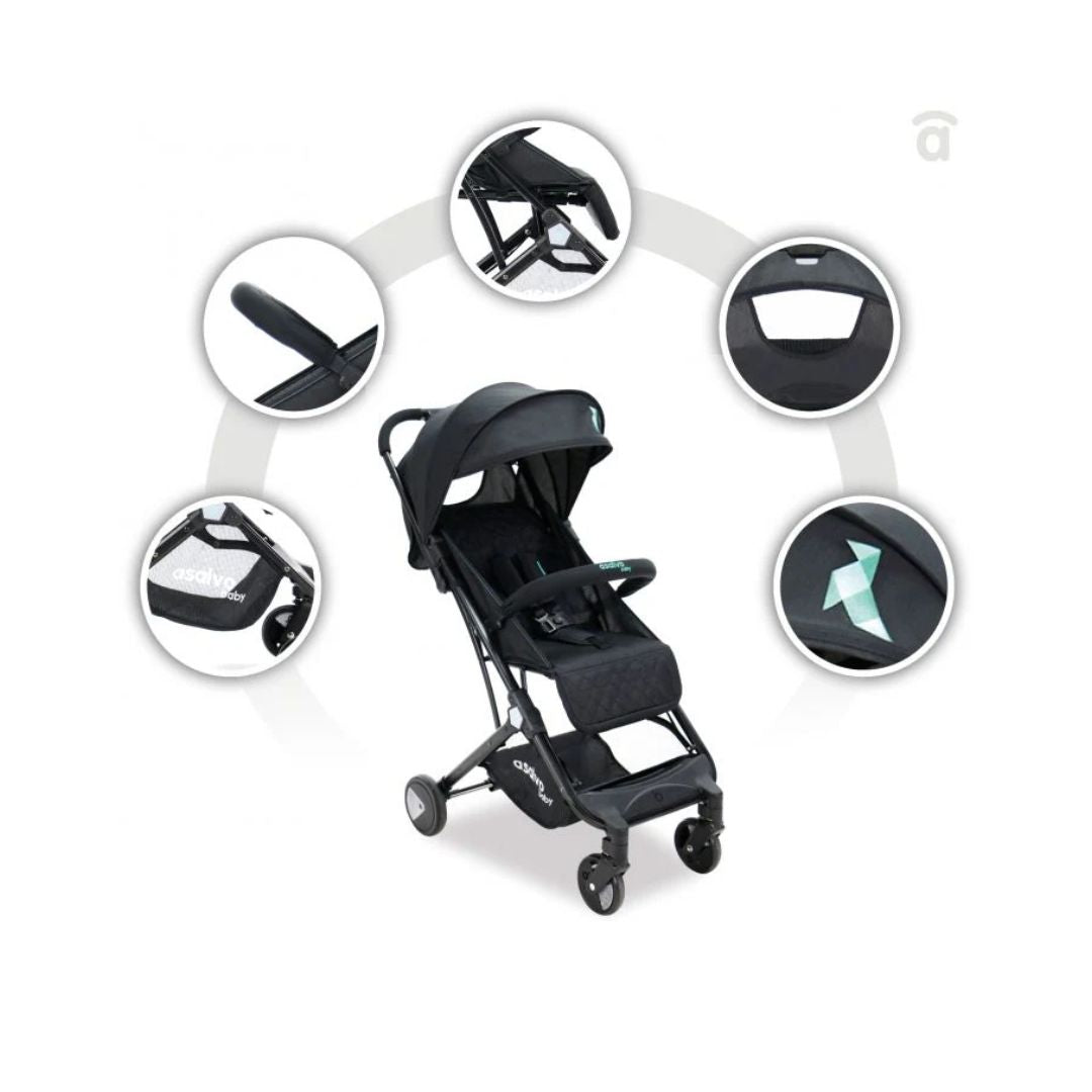 Asalvo Travel Stroller Black Aqua
