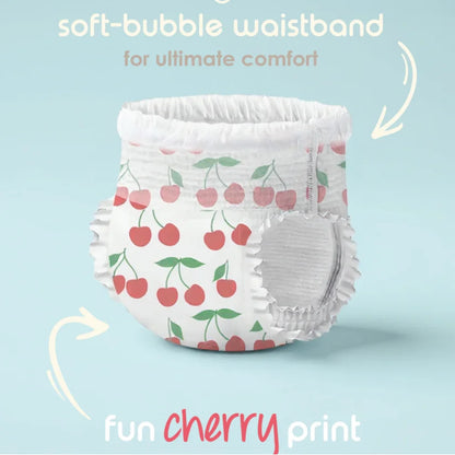 Diaper with cherry print on a light blue background