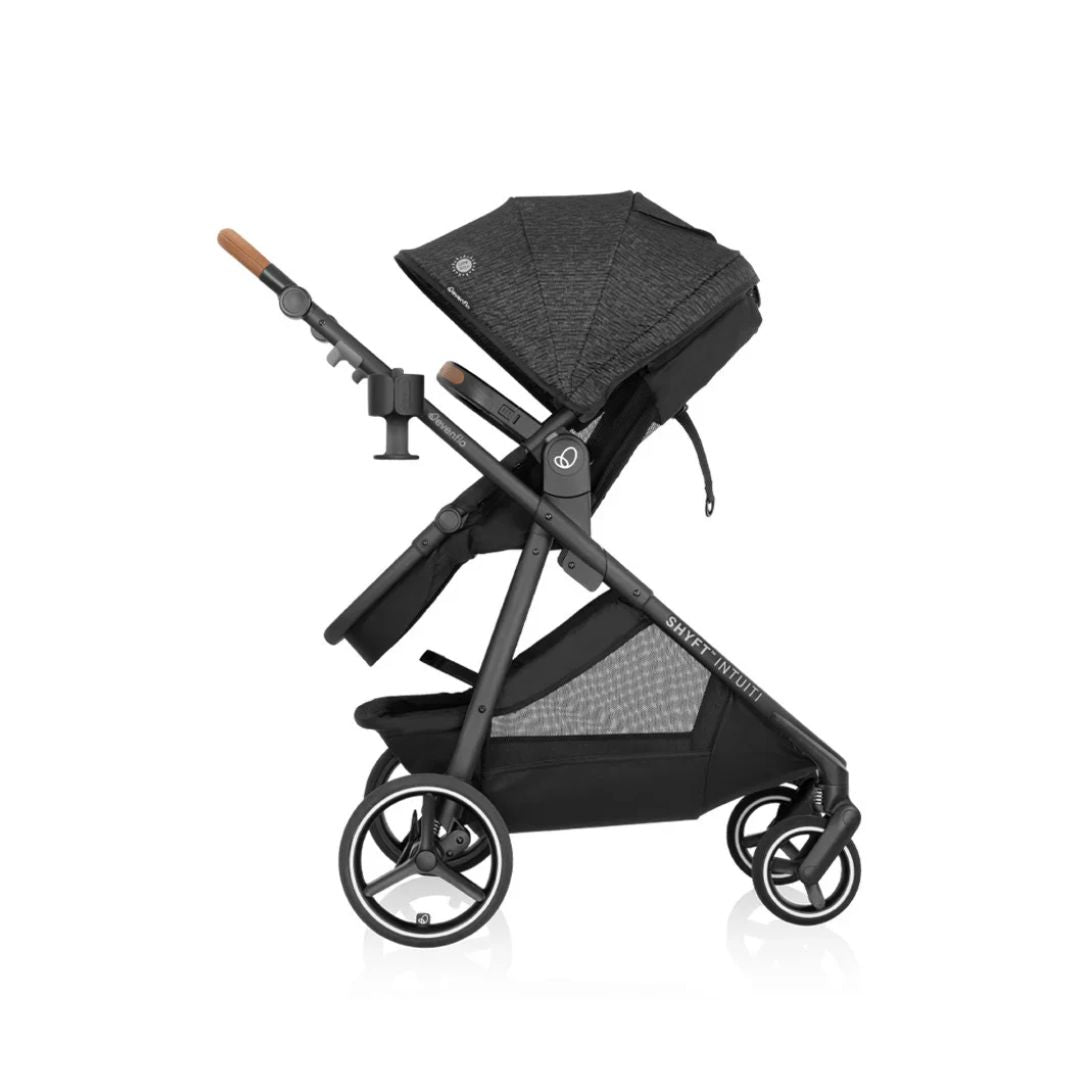 Evenflo Black stroller on a white background