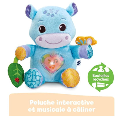 Interactive musical plush Vtech toy with recycling logo on a white background