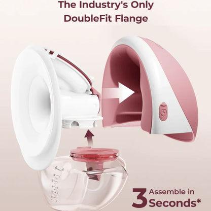 Milk bottle assembly with pink and white design on a beige background