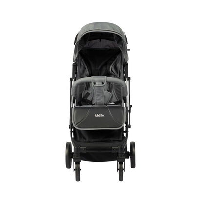 Black stroller with 'kidillo' branding on a white background