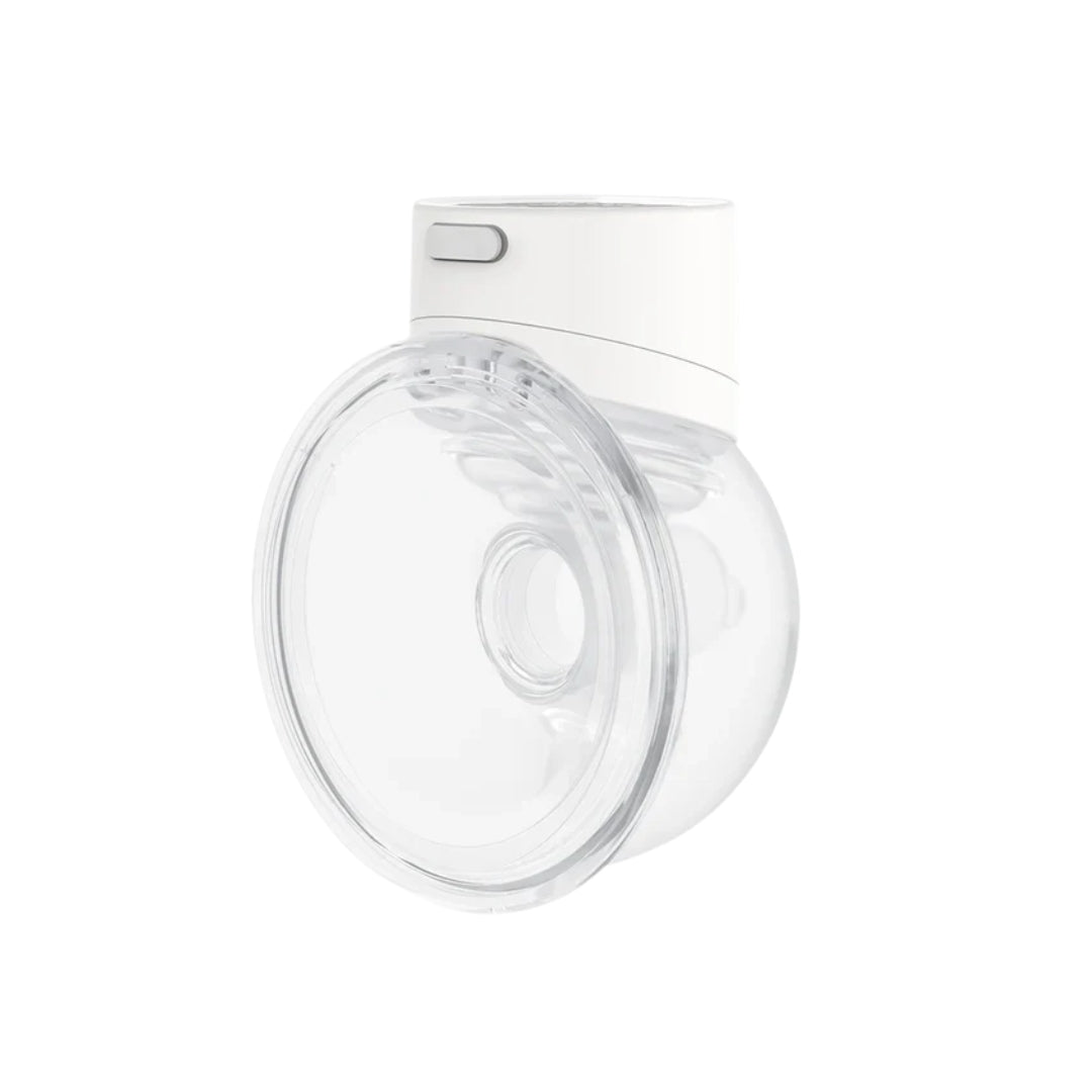 Momcozy wearable Breast Pump with a white base on a white background