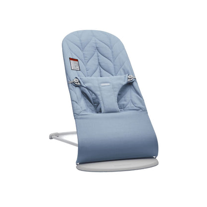 BabyBjorn Blue baby bouncer chair on a white background