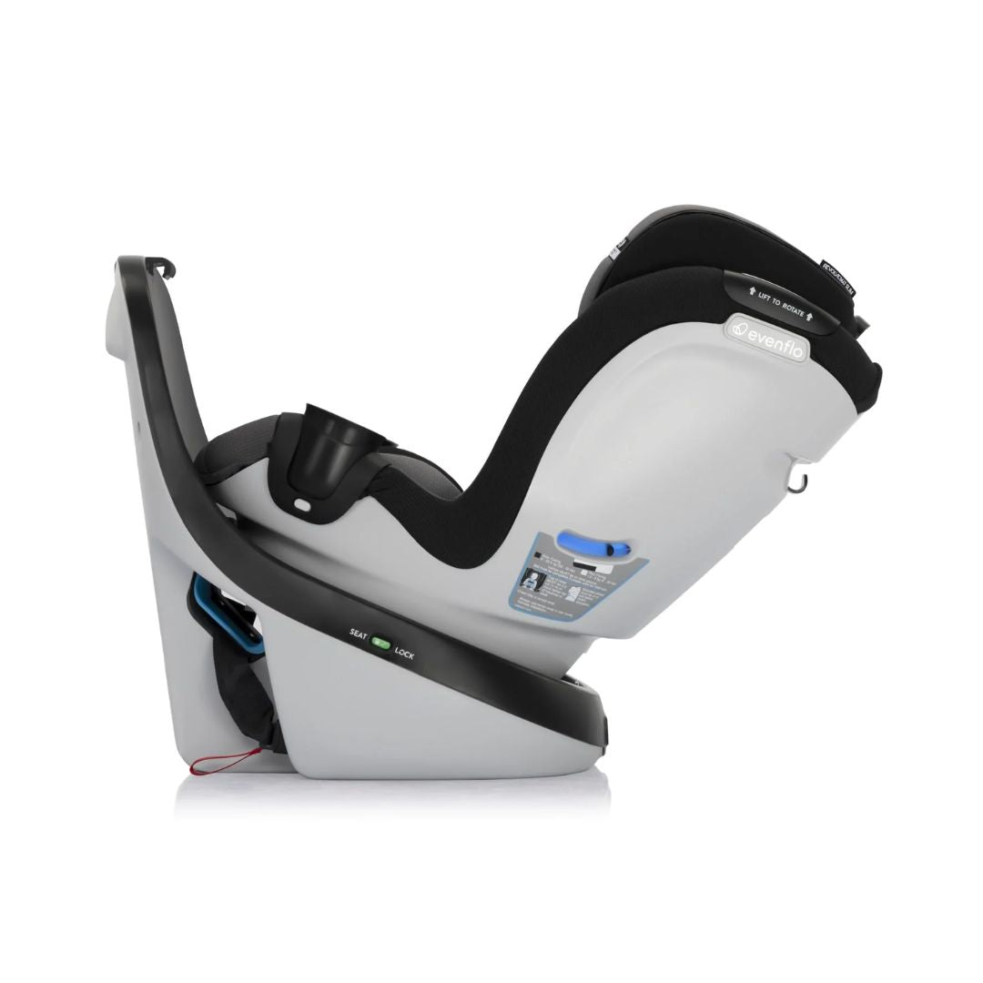 Evenflo Baby car seat with black and gray design on a white background
