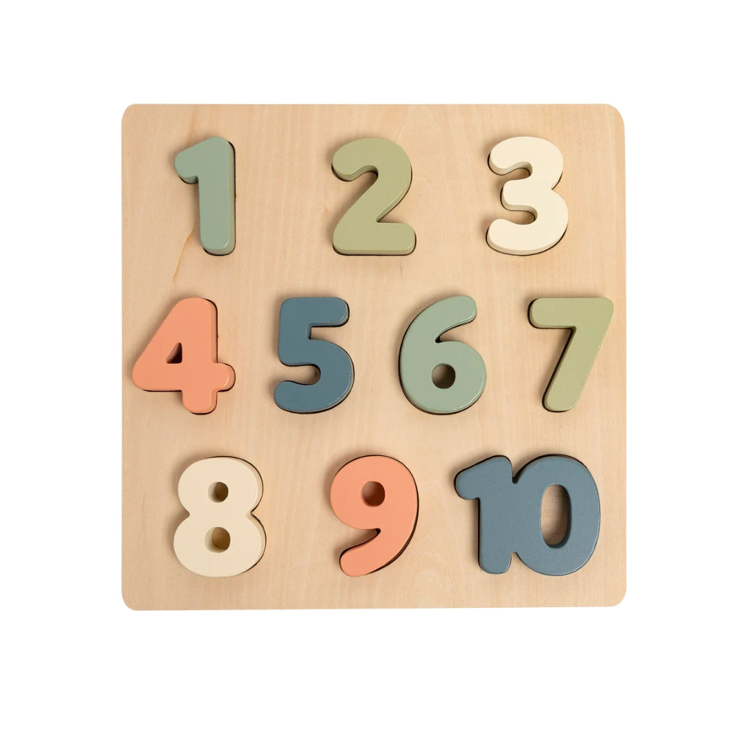 Pearhead Wooden number puzzle with colorful numbers on a white background