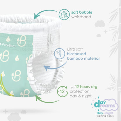 PureBorn training pants with features highlighted on a white background