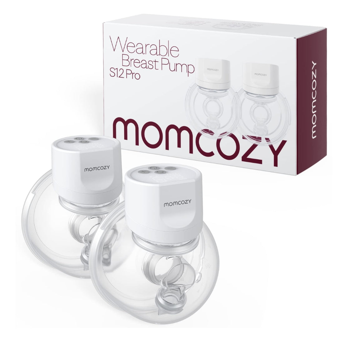 Wearable breast pump - Double - with packaging labeled 'momcozy' on a white background