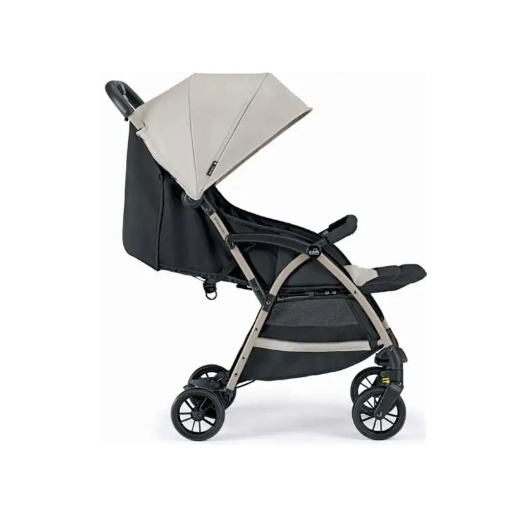 Black and beige Cam stroller on a white background